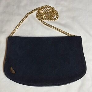 Vintage Black Suede Shoulder Bag with Gold Chain